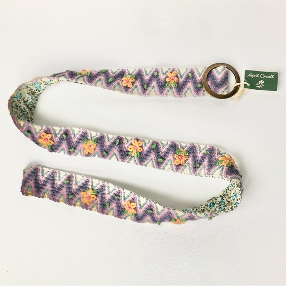April Cornell Accessories - April Cornell yarn woven embroidered artsy belt with flowers and zigzag pattern